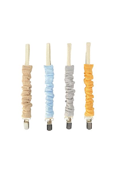 Ari baby textile atelier 4-Piece Pacifier Strap - Cotton and Natural Muslin Fabric, Raw Thread