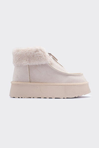 SHOEMARK Kürklü Bej Süet Içi Tüylü Kadın Bot Boss
