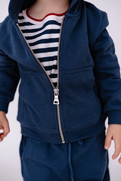 Atelier Babbi هودي بسحاب من القطن 100% - أزرق داكن