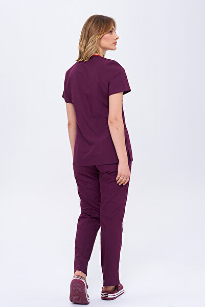 TIPTEKS Women's Scrubs Plum Nurse Doctor Surgical Jersey, Terry Cotton V Neck Surgical Jersey Set