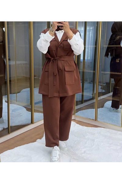 EMİRA LİFE Women's Double Suit Vest and Trousers - Emr003