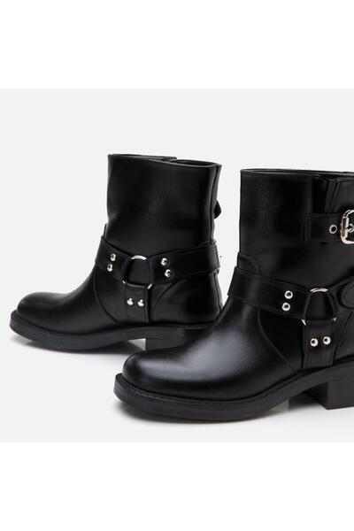 Yaya by Hotiç Black Women's Buckle Flat Boots