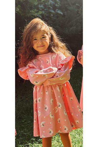 OZZY KİDS Ozzy Kids Girl's Lama Print Winter Dress