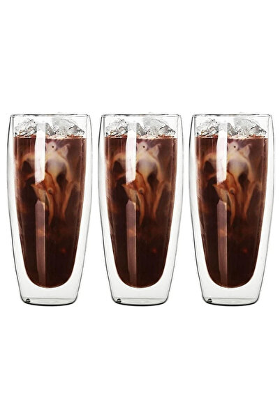 Atlas Mutfak Double Wall Long Soft Drink, Cocktail, Latte 320 ml Glass Cup Se...