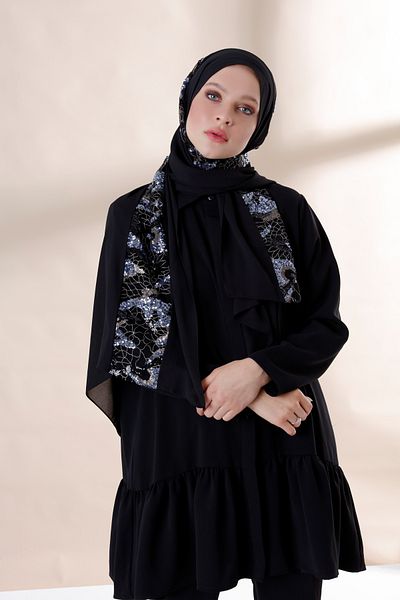 Differenza Waterway Crepe Shawl - Cloud Sequined, Μαύρο Indigo