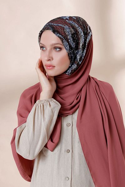 Differenza Indigo Matte Coral - Σάλι κρεπ με παγιέτες σύννεφο