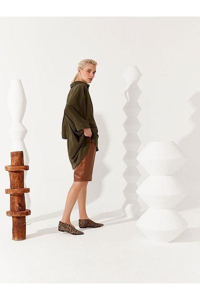 RİVUS Πουκάμισο Oversize με λεπτομέρεια με κουμπί - Χακί