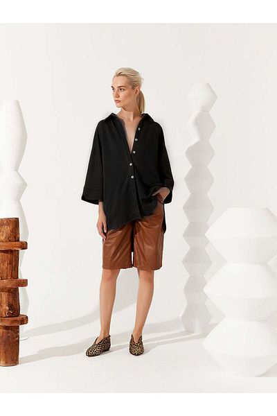RİVUS Oversize Shirt with Button Detail - Black