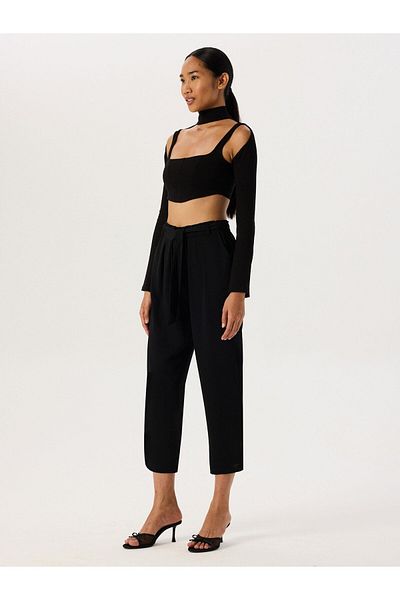 RİVUS Black Crepe Trousers - Belted Waist