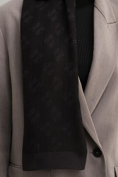 Armine Tensel-Silk Shawl - Minimal Monogram Pattern - Atn1 - 01 - Black