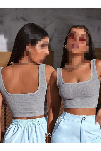 AŞAR MODA TEKSTİL Γυναικεία Γκρι Crop Μπλούζα - Κομψή σχεδίαση