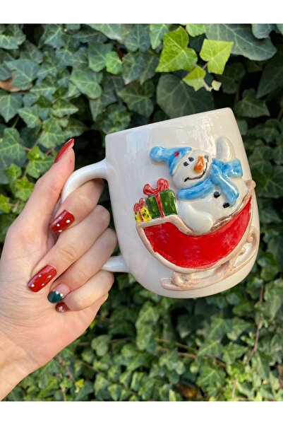 Loomart كوب سيراميك مصنوع يدويًا مع شكل عيد الميلاد ثلاثي الأبعاد سعة 400 مل