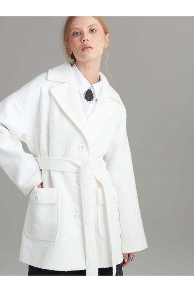 RİVUS Παλτό Snow White Stamped Belted - Λευκό