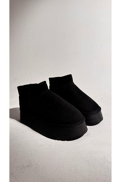 Eataly Shoes Botine din piele intoarsa cu talpa inalta Negru