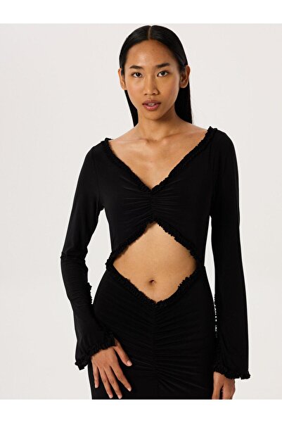 RİVUS Önü Dekolteli İspanyol Elbise - Siyah