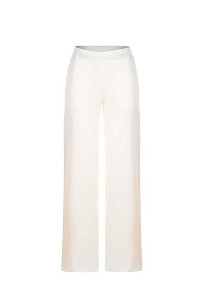 RİVUS Wide Leg Satin Trousers with Elastic Waist - Ecru