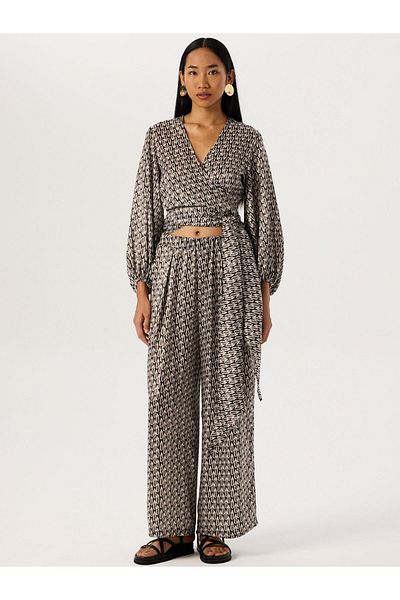 RİVUS Orange Patterned Wide Leg Trousers