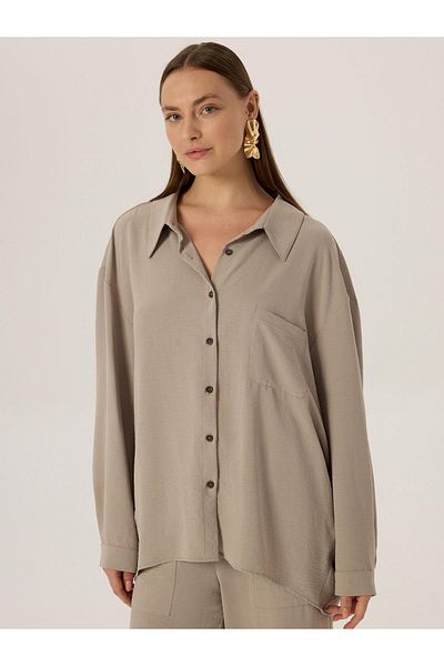 RİVUS Gray Oversize Draped Shirt - Pocket Detailed