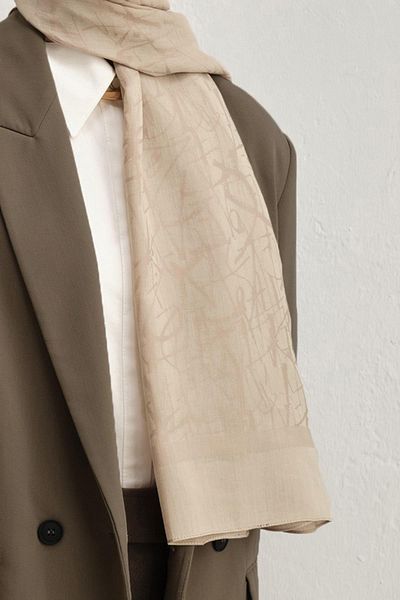 Armine Tensel-Silk Shawl - Calligraphy Pattern - Atn3 - 32102 - Latte