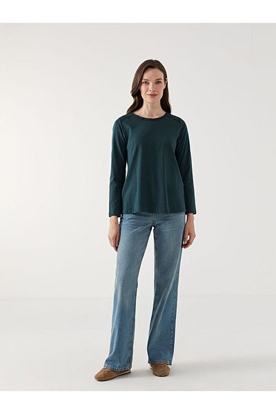 LC Waikiki Γυναικεία μπλούζα με κέντημα LCW Grace Green Crew Neck