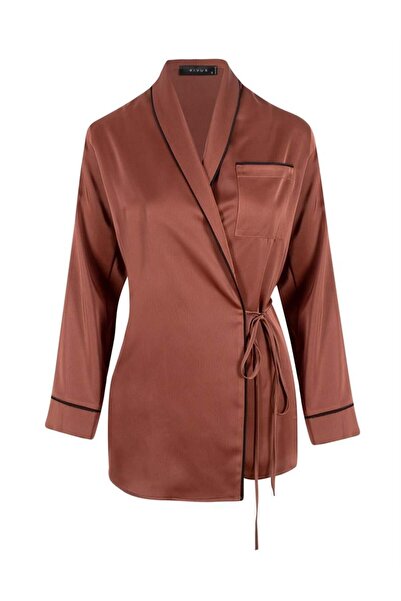 RİVUS Wrap Closure Satin Pajama Jacket - Copper