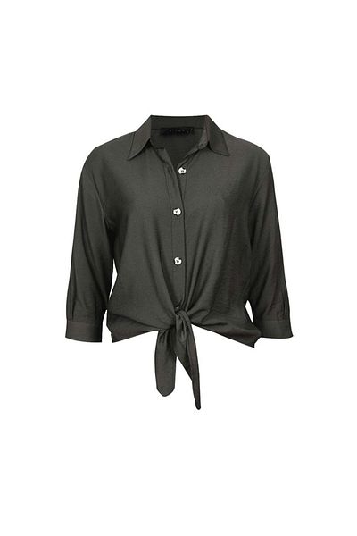 RİVUS Front Tie Short Shirt - Black