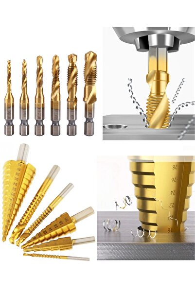 Depolife Klavuz açma seti ve Pah delme Freze Matkap uç Seti Titanyum 12 Parça