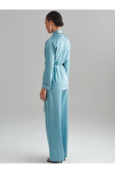 RİVUS Wrap Closure Satin Pajama Jacket - Mint Green