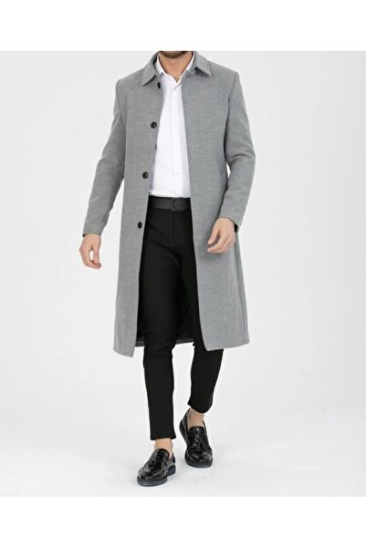 güncüoğlu Daily Grey Color Length 110 cm Baby Collar Cascumber Fabric Classic Men's Coat