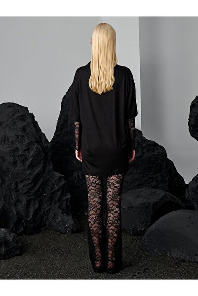 RİVUS Black Viscose Oversize T-Shirt
