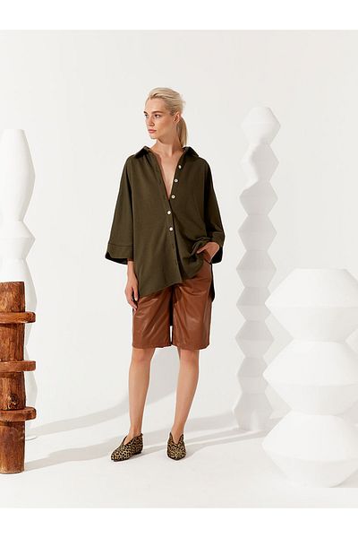 RİVUS Πουκάμισο Oversize με λεπτομέρεια με κουμπί - Χακί