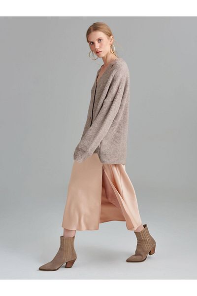 RİVUS Ζακέτα με κουμπιά Oversize Cut Out Λεπτομερή Πλεκτό - Μπεζ