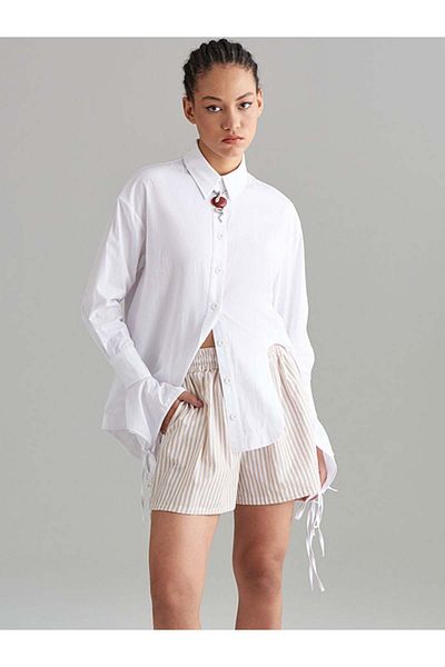 RİVUS Beige Striped Cotton Shorts