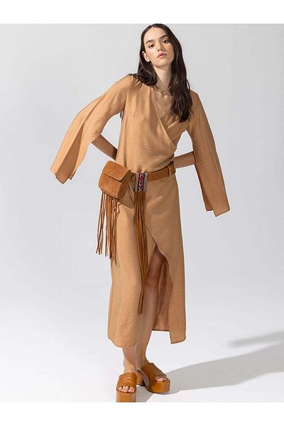 RİVUS Φόρεμα Wrap Relaxed Fit - Καμήλα