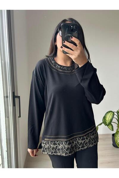 charamela بلوزة مطبوعة بتفاصيل حجرية مقاس كبير - BGB69