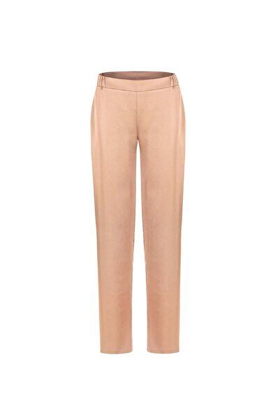 RİVUS Elastic Waist Wide Leg Satin Trousers - Camel