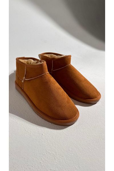 Eataly Shoes Botine ultra mini din piele intoarsa maronie cu talpa plată