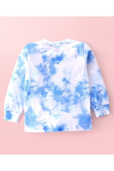 Babyhug Babyhug Terry Knit Full Sleeves Tie & Dyed T-Shirt & Pant Set with Smiley Print - White & Blue