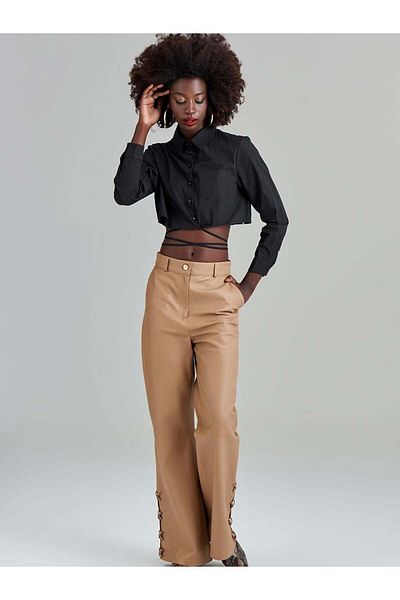 RİVUS Belt Tied Cotton Shirt - Black