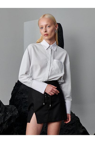 RİVUS Πουκάμισο Oversize με λεπτομέρεια με μαντήλι τσέπης - ριγέ