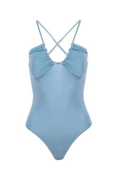 RİVUS Body drapat cu detaliu curea - Albastru
