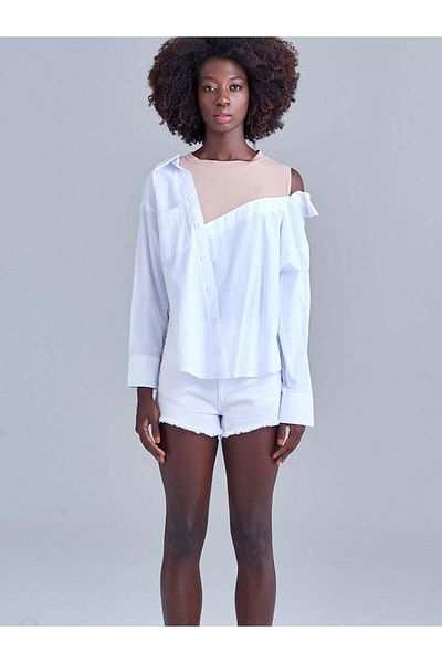 RİVUS Knitted Athlete Garnished Cotton Shirt - Ecru