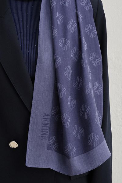 Armine Minimal Monogram Pattern Tensel-Silk Shawl - Μαλακό Navy Blue ATN1 - 3292