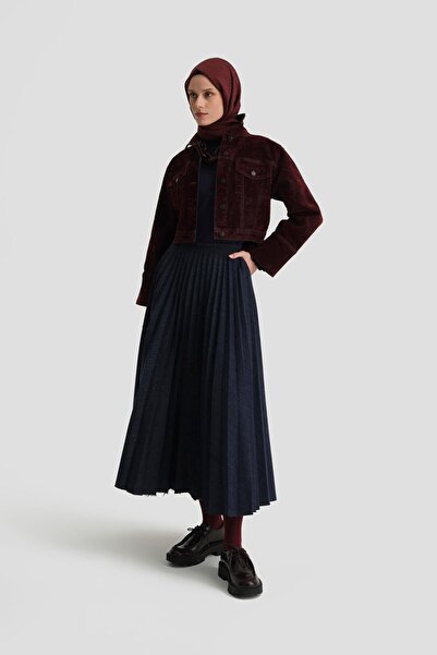 Armine Denim Pliseli Etek 24k1703 Lacivert