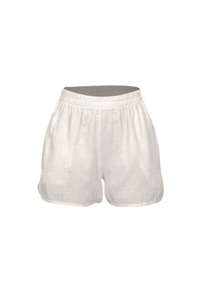RİVUS Elastic Waist Cotton Shorts - Ecru