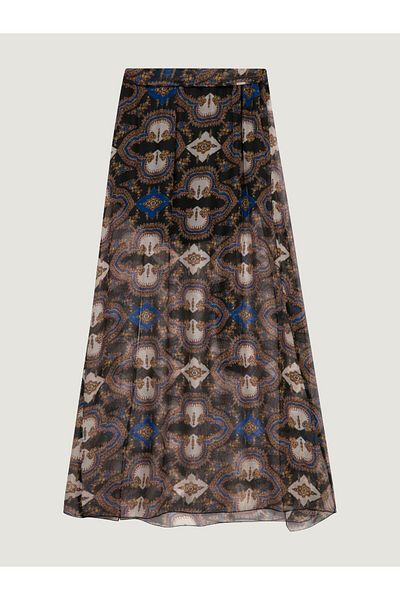 RİVUS Shawl Patterned Maxi Skirt - Double Slits on the Front and Elastic Waist