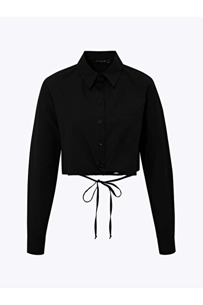 RİVUS Belt Tied Cotton Shirt - Black