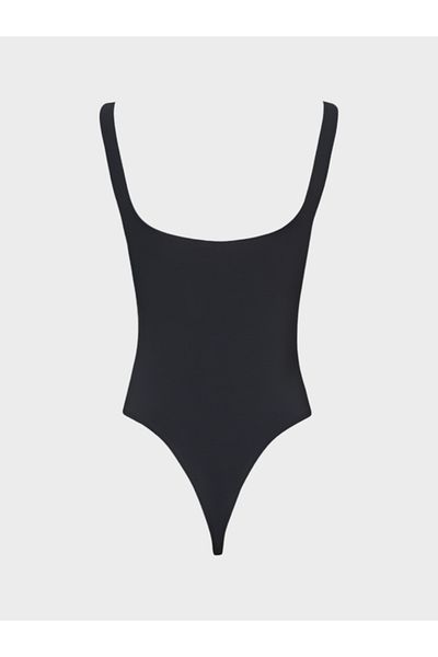 RİVUS Round Neck Cut Strap Bodysuit - Black