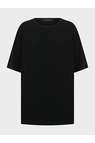 RİVUS Black Viscose Oversize T-Shirt