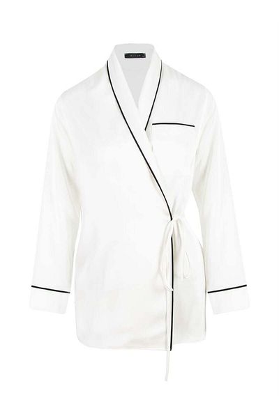 RİVUS Wrap Closure Satin Pajama Jacket - Ecru